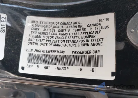 2011 Honda Civic Lx from USA, damaged, VIN 2HGFA1E55BH516789